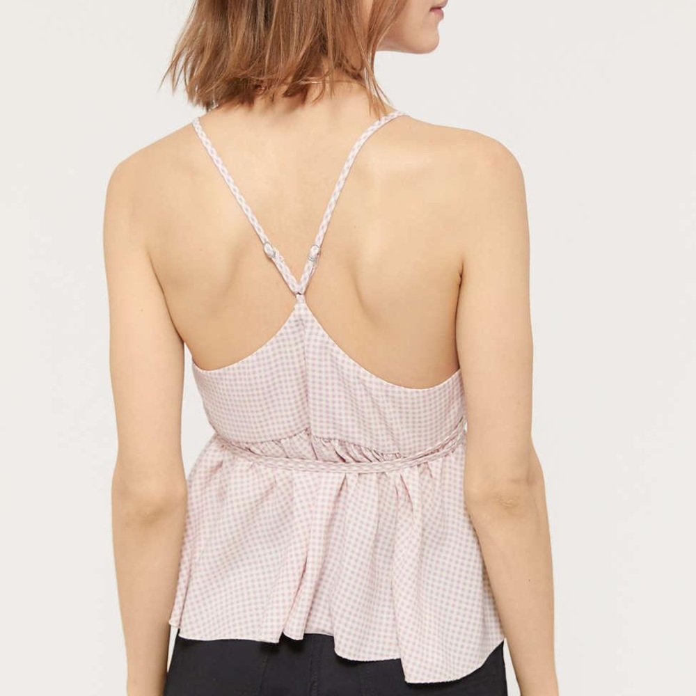 UO Purple Gingham Gracey Plunging Peplum Wrap Top - Picture 2 of 3